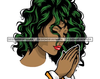 African American Black Woman Girl Lady Praying God Prayer Pray Faith Melanin Religion Nubian SVG PNG JPG Vector Clipart Circuit Cut Cutting