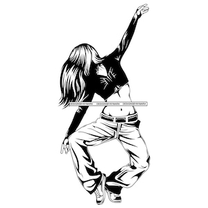 Tanzende Hip-Hop-Tänzerin Frau tanzt moderne Teenager Mädchen Breakdance Old School Musik SVG PNG JPG Vektor Clipart Cricut Silhouette Schneiden