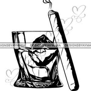 Whiskey Cigar Gentlemen Club Smoke Likeur Drink Drink Drinken Alcohol Ice Cube . Svg. Eps. PNG Vector Clipart Cricut Cut Cutting