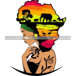 Safari Goddess Africa Continent African Savannah Nubian Melanin African American Woman SVG PNG JPG Vector Clipart Cricut Circuit Cut Cutting