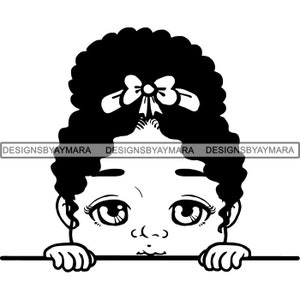 Peek a Boo I See You Baby Boo Girl Afro Puff Nubian Cute Little Kid Afroamericano SVG . Eps. PNG Vector Clipart Corte de Corte de Corte