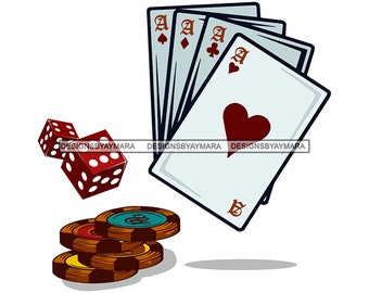 Ace Casino Card Game Dice Chips Gambling Lucky Game Bet Poker Player Jackpot SVG JPG PNG Vector Clipart Silhouette Cricut Cut Cutting