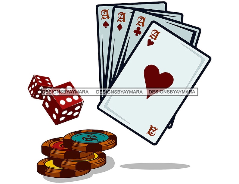 Ace Casino Kortspel Tärningar Chips Gambling Turspel Bet Pokerspelare Jackpot SVG JPG PNG Vektor Clipart Silhouette Cricut Cut Cutting bild 1