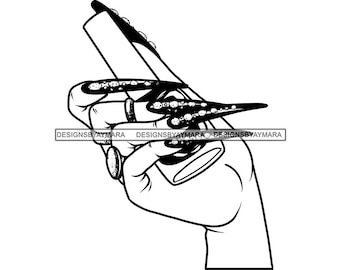 Woman Hand Holding Nail Polish Manicure Business Logo Design Element Long Nails Cosmetic Female SVG PNG Art Sublimation Cut Designs Print