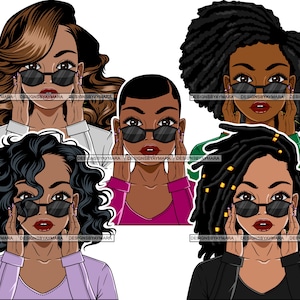 Bundle 5 Afro Black Woman Holding Glasses Melanin Nubian Queen Black Girl Magic Layered SVG JPG PNG Vector Clipart Cricut Silhouette Cutting