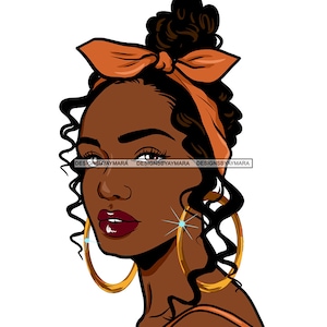 Afro Lady Black Beautiful Woman Bamboe Oorbellen Prachtige Melanin Popping Gezicht Charmante SVG PNG JPG Vector Clipart Cricut Cutting Cut Files
