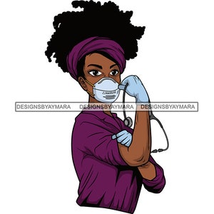 Afro Woman Nurse Doctor Nursing Hospital Mask Healthcare Medical Health Female Clinic Uniform SVG JPG PNG Vector Clipart Circuit Cut Cutting