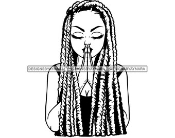 African American Black Woman Girl Lady Praying God Prayer Pray Faith Melanin Religion Nubian SVG PNG JPG Vector Clipart Circuit Cut Cutting