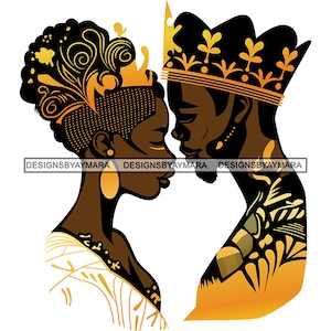 Afroamericano Pareja Negra Rey Reina Corona de Oro Afecto Real Relación Objetivos Silueta SVG PNG Arte Sublimación Corte Diseños Imprimir