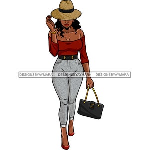 Mujer afro usando sombrero de moda Glamour Diva Melanin Nubian Ebony Black Girls Magic JPG PNG Designs Clipart Cricut Silhouette Cut Cutting