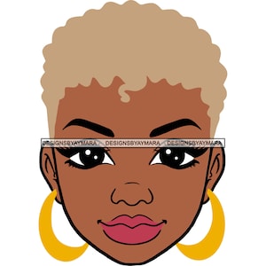 Afro Woman SVG Short Curly Blond Hairstyle Melanin Hipster Black Girl Magic JPG PNG Vector Designs Clipart Cricut Silhouette Cut Cutting