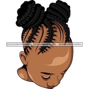 Ponytails Cornrows Braids Hairstyle Melanin Baby Girl Head Box Cornbraid Knotless Beauty Salon SVG JPG PNG Vector Clipart Cricut Cut Cutting