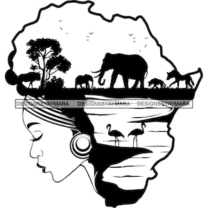 Safari Dea Africa Continente Savana africana Melanina nubiana Donna afroamericana SVG PNG JPG Clipart vettoriale Cricut Taglio del circuito