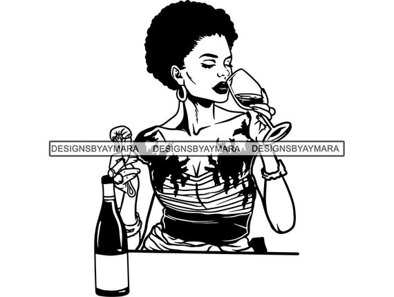 Download Afro Woman Drinking Wine Svg Cut Files For Silouette And Etsy