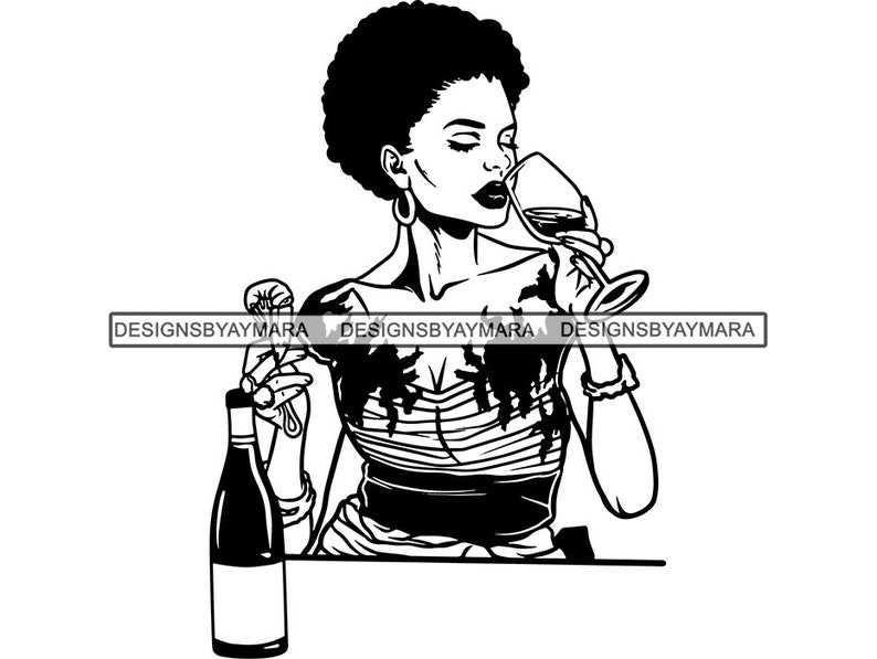 Download Afro Woman Drinking Wine SVG Cut Files For Silouette and ...