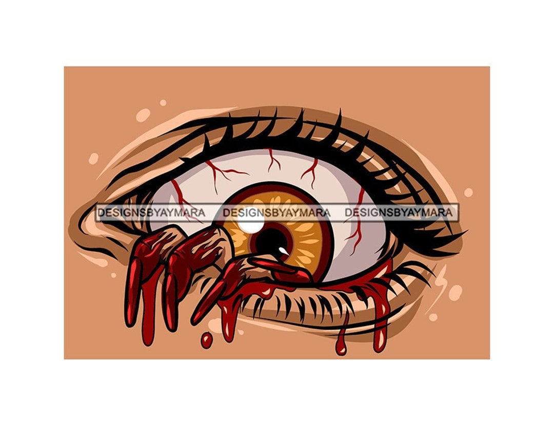 Creepy Human Eyes Bleeding Tears Blood Bloody Hands Eyeball Horror