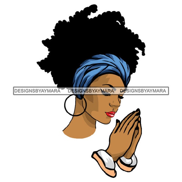 African American Black Woman Girl Lady Praying God Prayer Pray Faith Melanin Religion Nubian SVG PNG JPG Vector Clipart Circuit Cut Cutting