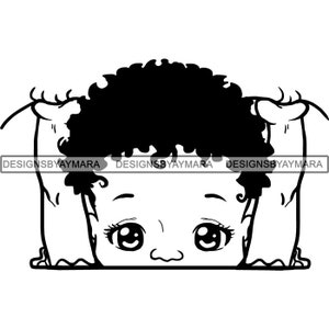 Peek a Boo I See You Baby Boo Girl Afro Puff Nubian Cute Little Kid Afroamericano SVG . Eps. PNG Vector Clipart Corte de Corte de Corte