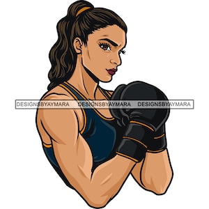 Boxeador Mujer Guantes de boxeo Deporte atlético Entrenamiento de ajuste fuerte Kickboxing muscular Pelea SVG PNG JPG Arte Sublimación Corte Diseños Imprimir