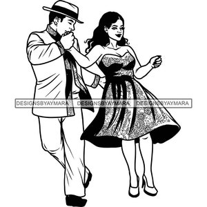 Coppia di melanina che balla Stepper Chicago Style Step Swing Urban Dancer Steppers Detroit Ballroom Dance SVG PNG JPG Stampa Taglio Disegno vettoriale