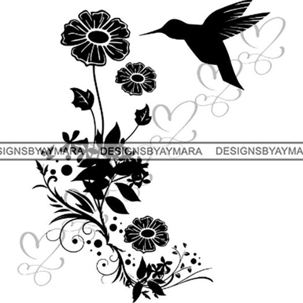 Hummingbird Bird Flying Nature Animal Wing Trumpet Vine Flowerbed .SVG .JPG.PNG Vector Clipart Cricut Silhouette Circuit Cut Cutting