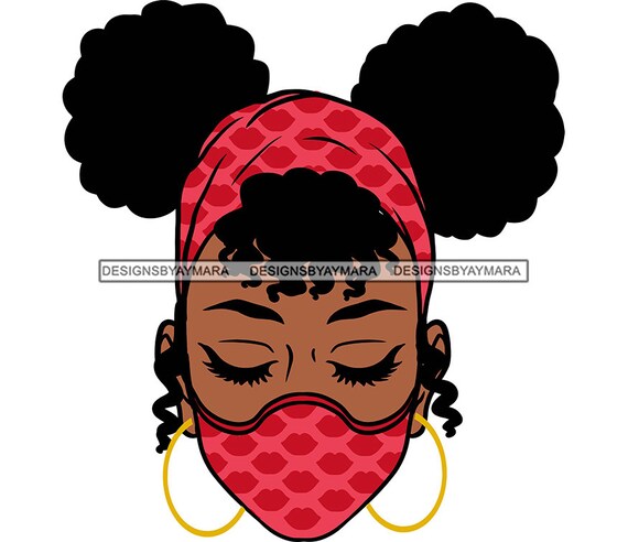 Download Afro Woman Svg Wearing Face Mask Afro Puffs Bun Headband Etsy