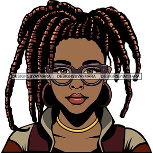 Melanin African American Frau Portrait Dreadlocks Frisur junges Model Reggae Mädchen Trägt Brille SVG PNG Sublimation Cut Designs Print