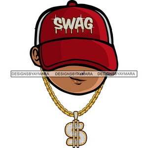 Swag Gangster Hustler Baby Boy Portret Rode Baseball Cap Peuter Gouden Ketting Geld Teken Charm Hip Hop Rap SVG PNG JPG Cut Bestand Vector Designs