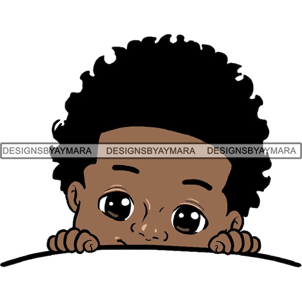 Peek a Boo I See You Baby Boo Boy Afro Puff Nubian Cute Little Kid African American SVG JPG PNG Vector Clipart Silhouette Cricut Cut Cutting