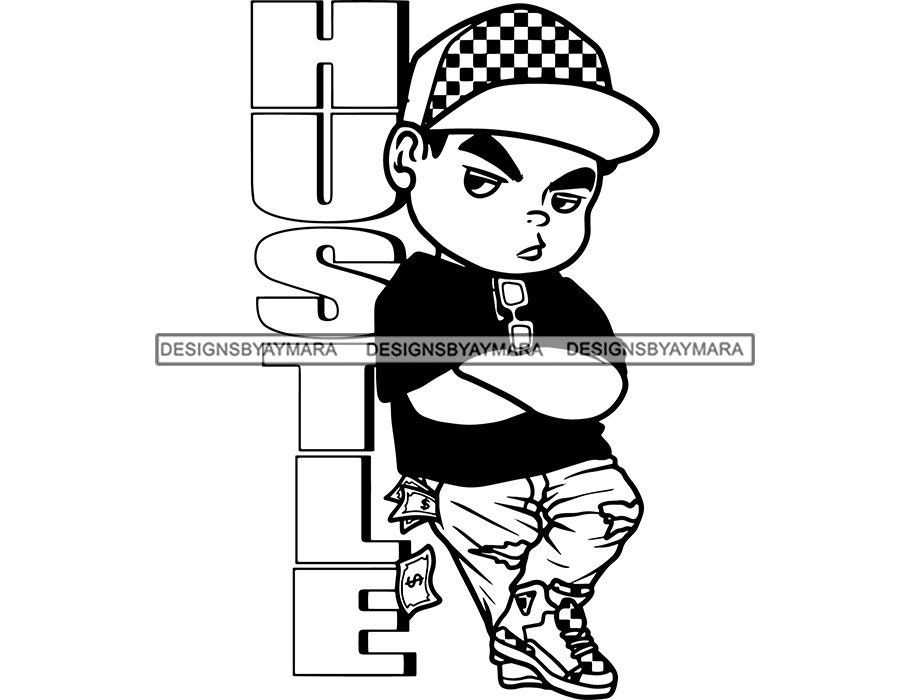 Hustler Boy Toddler Cartoon Character Baseball Hat Ripped Jeans Money Falling Pockets Sublimation Vector Designs SVG PNG JPG Cutting Files