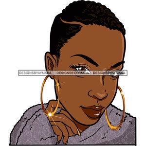 Afro Woman SVG Short Hairstyle Melanin Nubian Black Magic Girl Bamboo Earrings JPG PNG Vector Clipart Cricut Silhouette Circuit Cut Cutting