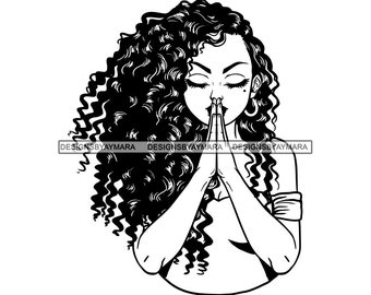African American Black Woman Girl Lady Praying God Prayer Pray Faith Melanin Religion Nubian SVG PNG JPG Vector Clipart Circuit Cut Cutting