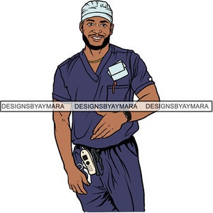 Black Man Nurse Uniform Healthcare Medical Superhero Lifesaver Professional African American Male SVG JPG PNG Jpg Vector Clipart Cut Cutting