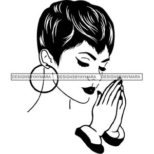 Afro Woman Praying Begging Asking Ask Meditation Pray Prayers God Lord Faith Religion SVG .JPG.PNG Vector Clipart Cricut Circuit Cut Cutting
