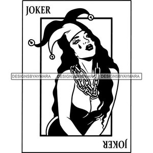 Jocker Donna Casino Card Clow Femmina Casino Poker Fun Ace Art Jester Gioco d'azzardo Fortune Costume Vettoriale Disegni SVG PNG JPG Taglio file