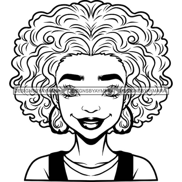 Beautiful Girl Afro Curly Hairstyle Happy Smiling Melanin Young Woman Teenager Hoop Earrings SVG PNG JPG Art Sublimation Cut Designs Print