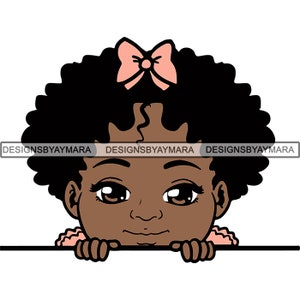 Peek-a-Boo Te veo bebé Boo SVG Capa Chica Afro Puff Nubian lindo niño afroamericano. Jpg. PNG Vector Clipart Corte de Corte de Corte