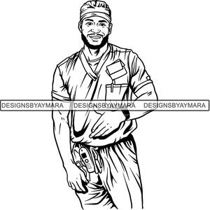 Homem negro Enfermeira Barba Masculino Bonito Bigode Barbudo Homem Atraente .SVG .EPS .PNG Jpg Vector Clipart Cricut Silhueta Circuito Corte Corte