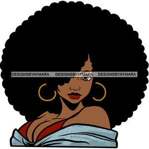 Afro Lady Black Mooie Vrouw Bamboe Oorbellen Afro Haar Melanine Popping Gezicht Charmante SVG PNG JPG Vector Clipart Cricut Snijden Gesneden Bestanden