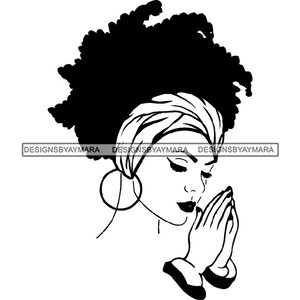 Afro Woman Praying Begging Asking Ask Meditation Pray Prayers God Lord Faith Religion SVG .JPG.PNG Vector Clipart Cricut Circuit Cut Cutting