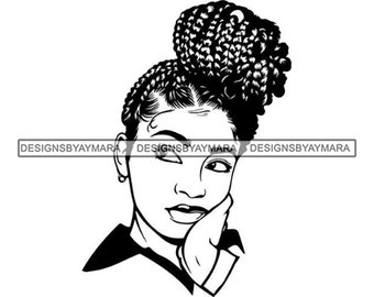 Black Woman Braids Dreads Hair African American Unique Design Nubian Queen SVG .JPG.PNG Vector Clipart Cricut Silhouette Circuit Cut Cutting