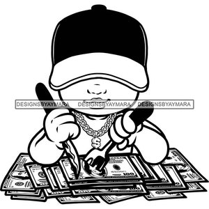 Gangster Baby Boy Toddler Baseball Hat Money Stacks Folk Knife Bragging Gold Chain Hustler Hustling Grind SVG PNG JPG Cut Files Print Design