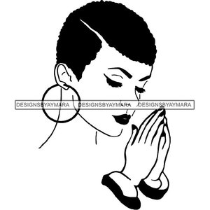Afro Woman Praying Begging Asking Ask Meditation Pray Prayers God Lord Faith Religion SVG .JPG.PNG Vector Clipart Cricut Circuit Cut Cutting