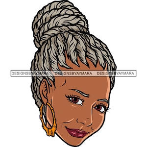 Bella donna matura ritratto Locs Bun grigio acconciatura anziano anziano anziano anziano signora SVG PNG JPG taglio sublimazione disegni