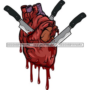 Human Heart Stabbed By Knife Bleeding Blood Dripping Hurt Emotional Pain Grief Broken Heart Tattoo SVG PNG JPG Cutting Sublimation Designs