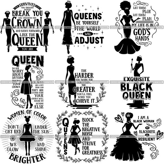 Bundle 9 Afro Woman Queen Quotes Svg Black Power Strong Etsy
