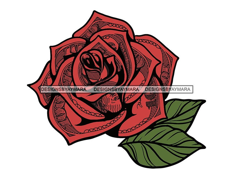 Money Red Rose Petals Dollar Cash Grind Grinding Hustling Bank Hustler 100 Dollar Bill Dinero Franklin Vector Designs SVG PNG JPG Cut Files