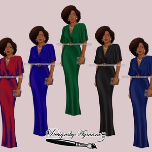 Bundle 5 Classy Afro Lady Elegance Glamour Nubian Queen Diva Afro Hairstyle African American Female Fashion Model Melanin PNG JPG Clipart