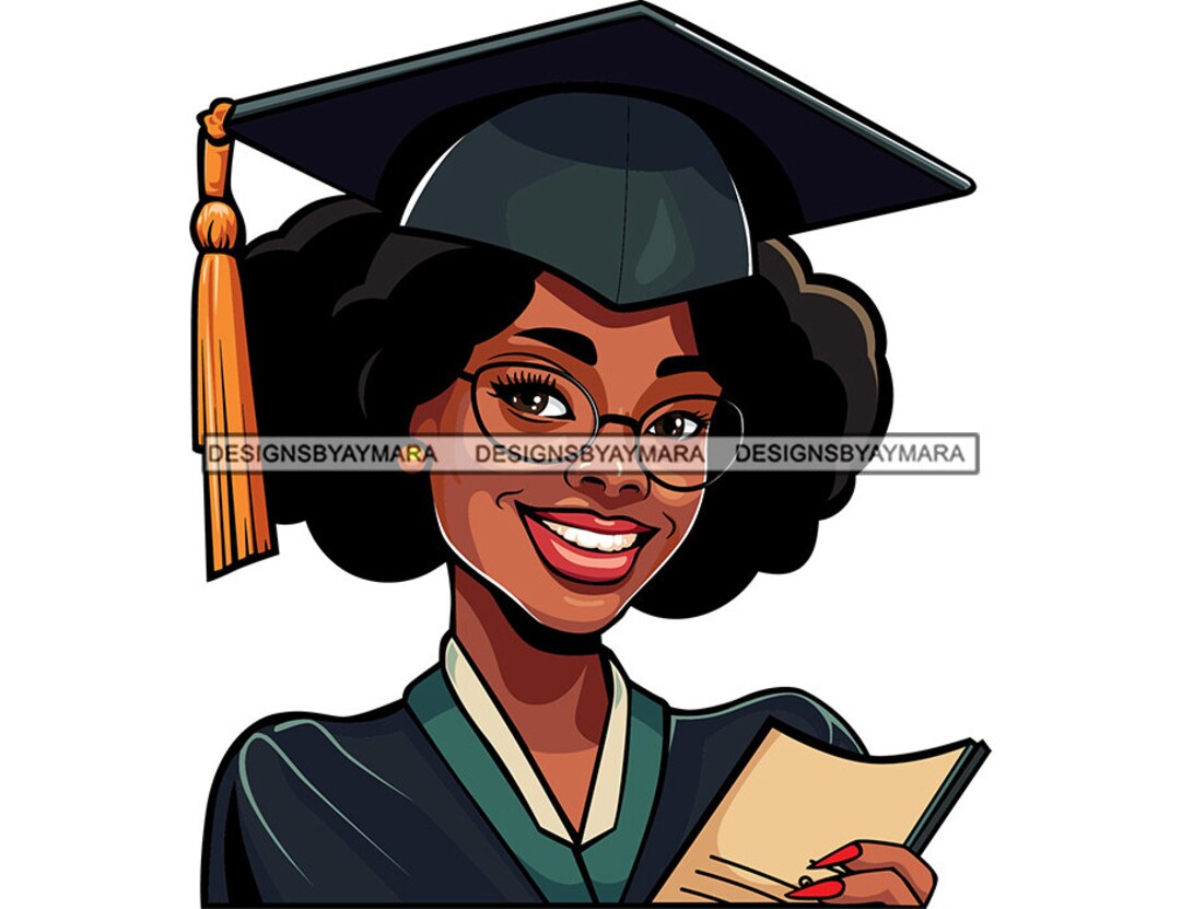 Black Young Girl Graduation Cap Gown Holding Diploma Graduate Grad