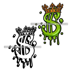 Sinal de dinheiro personagem de desenho animado rei coroa majestade sinal de dólar real pingando moagem banco dinheiro hustler desenhos vetoriais svg png jpg cortar arquivos